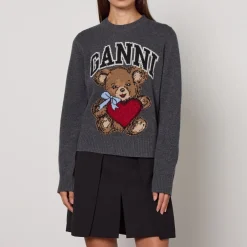 Loungewear|Knitwear|Ganni Graphic Bear Wool-Blend Knit Jumper - XS