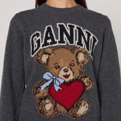 Loungewear|Knitwear|Ganni Graphic Bear Wool-Blend Knit Jumper - XS