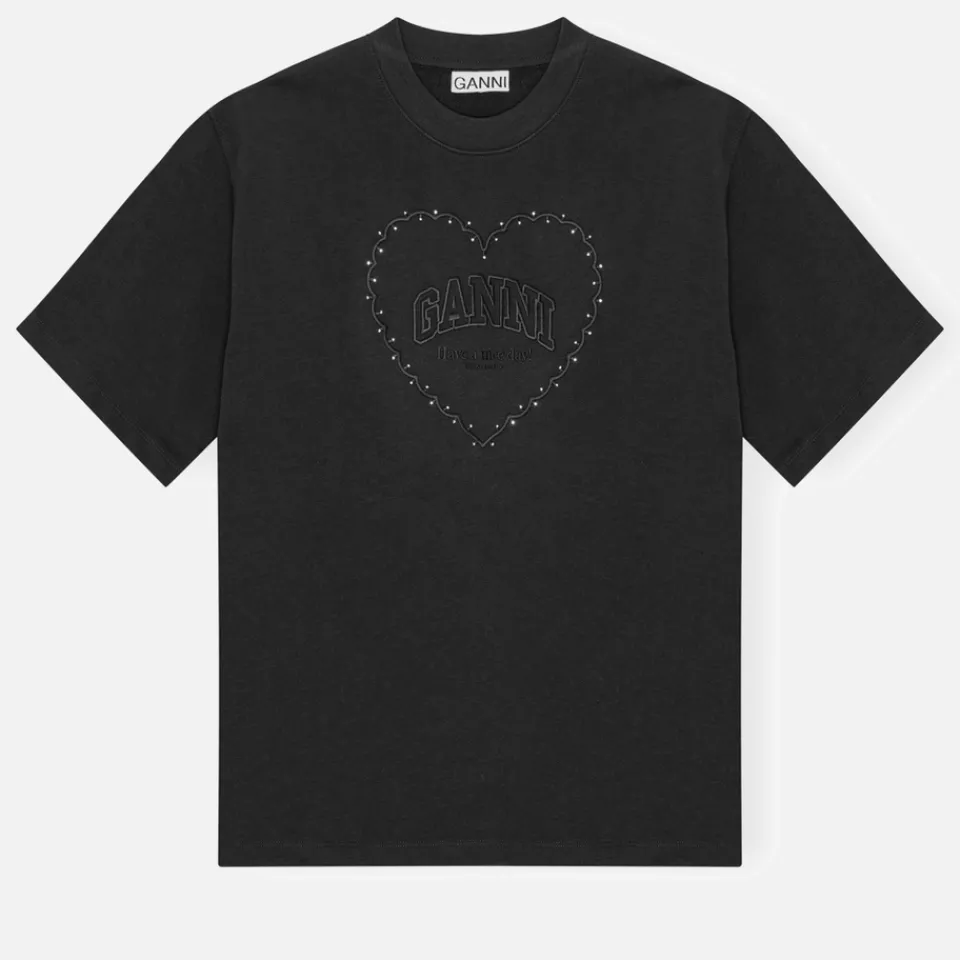 Loungewear|T-Shirts And Tops|Ganni Heart Organic Cotton-Jersey T-shirt - XS