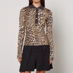 Knitwear|Daisy London Ganni Leopard-Jacquard Wool Knit Top - XS