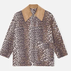 Jackets|Coats|Ganni Leopard-Print Canvas Midi Jacket - S/M