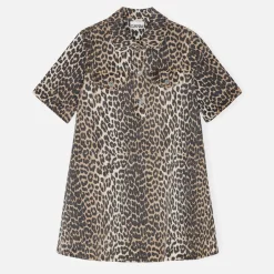 Dresses|Dresses|Ganni Leopard-Print Denim Mini Dress - 40