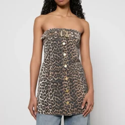 Co-Ord Sets|T-Shirts And Tops|Ganni Leopard-Print Denim Top - EU 36/UK 8