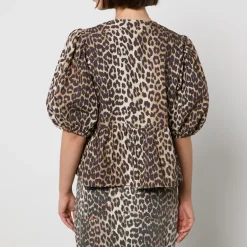 T-Shirts And Tops|Shirts And Blouses|Castañer Ganni Leopard-Print Organic Cotton-Poplin Peplum Blouse - EU 36/UK 8