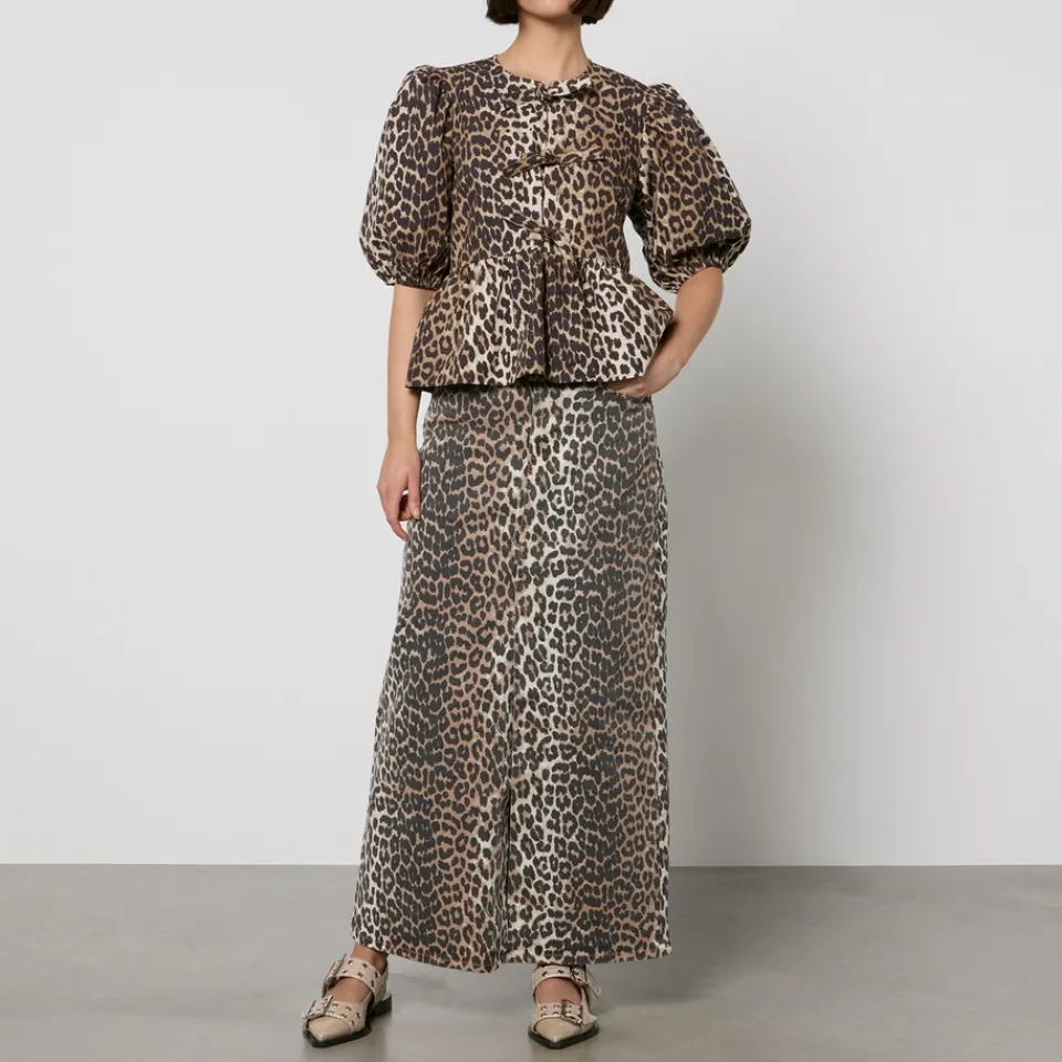 T-Shirts And Tops|Shirts And Blouses|Castañer Ganni Leopard-Print Organic Cotton-Poplin Peplum Blouse - EU 36/UK 8