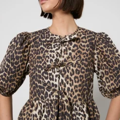 T-Shirts And Tops|Shirts And Blouses|Castañer Ganni Leopard-Print Organic Cotton-Poplin Peplum Blouse - EU 36/UK 8