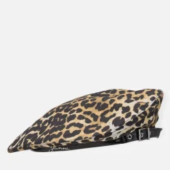 Hats|Ganni Leopard-Print Organic Cotton-Twill Beret - M/L