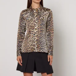 Co-Ord Sets|Shirts And Blouses|Ganni Leopard-Print Stretch-Satin Shirt - UK 8