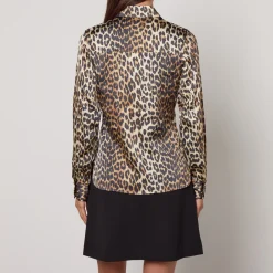 Co-Ord Sets|Shirts And Blouses|Ganni Leopard-Print Stretch-Satin Shirt - UK 8