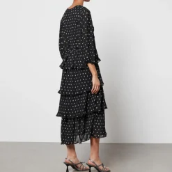 Dresses|Dresses|Toit Volant Ganni Logo-Print Pleated Georgette Midi Dress - EU 34/UK 6