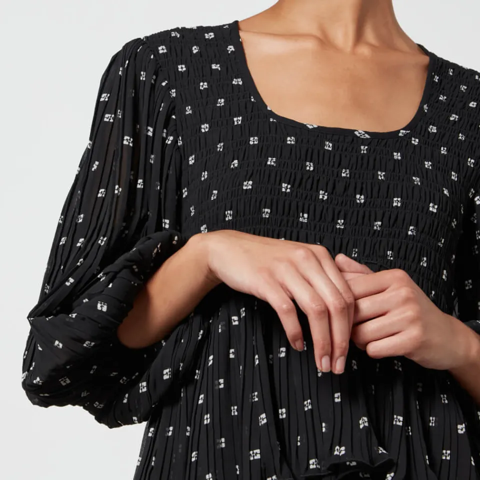 Dresses|Dresses|Toit Volant Ganni Logo-Print Pleated Georgette Midi Dress - EU 34/UK 6