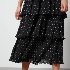 Dresses|Dresses|Toit Volant Ganni Logo-Print Pleated Georgette Midi Dress - EU 34/UK 6