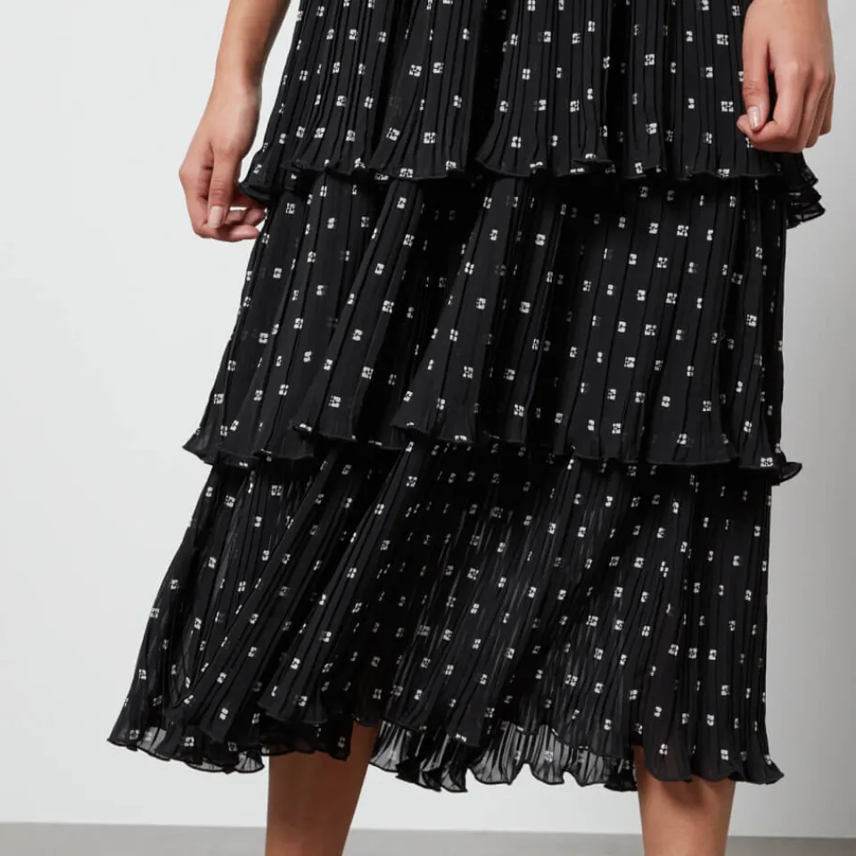 Dresses|Dresses|Toit Volant Ganni Logo-Print Pleated Georgette Midi Dress - EU 34/UK 6