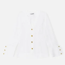 T-Shirts And Tops|Dr. Martens Ganni Organic Cotton-Poplin V-Neck Shirt - 42
