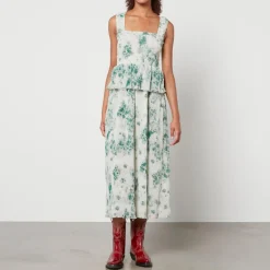 Dresses|Dresses|Ganni Pleated Floral-Print Smocked Crepon Midi Dress - EU 42/UK 14