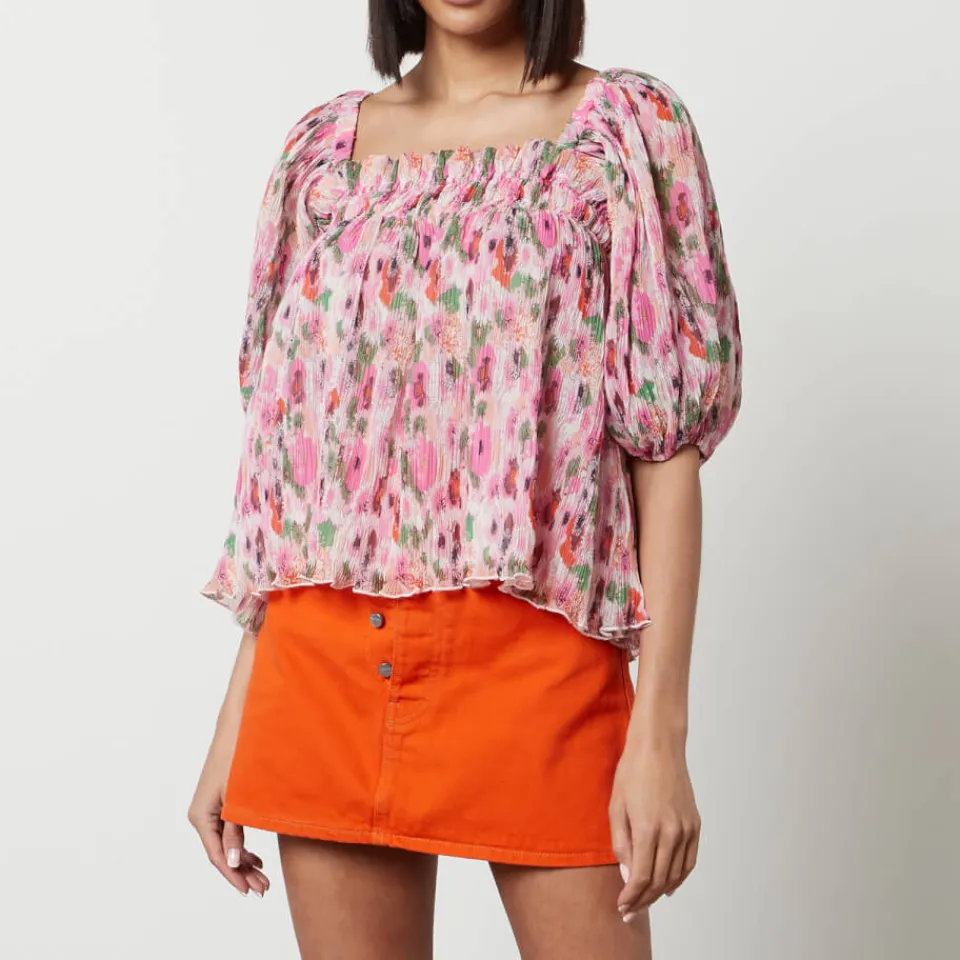 T-Shirts And Tops|Shirts And Blouses|Dr. Martens Ganni Pleated Georgette Puff Sleeve Smock Top - EU 38/UK 10