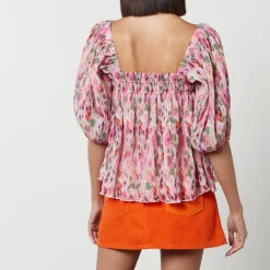 T-Shirts And Tops|Shirts And Blouses|Dr. Martens Ganni Pleated Georgette Puff Sleeve Smock Top - EU 38/UK 10