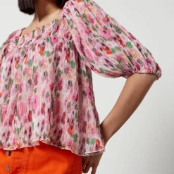 T-Shirts And Tops|Shirts And Blouses|Dr. Martens Ganni Pleated Georgette Puff Sleeve Smock Top - EU 38/UK 10