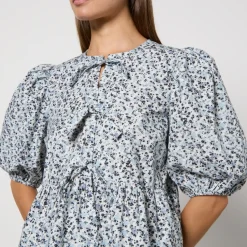T-Shirts And Tops|Shirts And Blouses|Sleeper Ganni Printed Cotton-Poplin Peplum Blouse - EU 36/UK 8