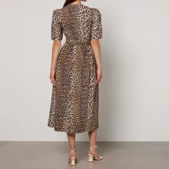 Dresses|Dresses|Ganni Printed Tie Strap Leopard-Print Cotton Midi Dress - EU 36/UK 8