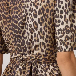 Dresses|Dresses|Ganni Printed Tie Strap Leopard-Print Cotton Midi Dress - EU 36/UK 8
