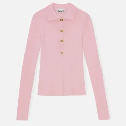 Knitwear|Ganni Ribbed Merino Wool Polo - M