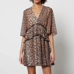 Dresses|Dresses|Dr. Martens Ganni Ruffled Leopard-Print Chiffon Mini Dress - EU 34/UK 6