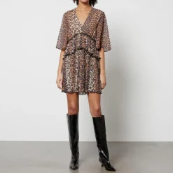 Dresses|Dresses|Dr. Martens Ganni Ruffled Leopard-Print Chiffon Mini Dress - EU 34/UK 6