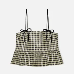 T-Shirts And Tops|Vagabond Shoemakers Ganni Shiny Check Cotton-Blend Jacquard Top - 36