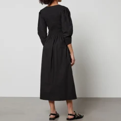 Dresses|Dresses|Ganni Smocked Cotton-Poplin Dress - EU 34/UK 6