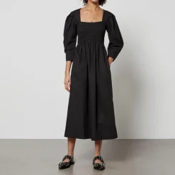Dresses|Dresses|Ganni Smocked Cotton-Poplin Dress - EU 34/UK 6