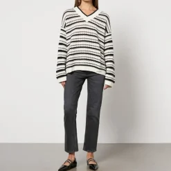 Loungewear|T-Shirts And Tops|Coach Ganni Striped Crocheted Cotton Jumper - XXS/XS