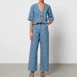 Co-Ord Sets|T-Shirts And Tops|Dr. Martens Ganni Tie-Front Jacquard-Denim Blouse - EU 42/UK 14