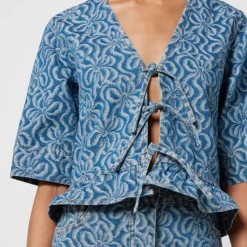 Co-Ord Sets|T-Shirts And Tops|Dr. Martens Ganni Tie-Front Jacquard-Denim Blouse - EU 42/UK 14