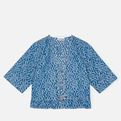 Co-Ord Sets|T-Shirts And Tops|Dr. Martens Ganni Tie-Front Jacquard-Denim Blouse - EU 42/UK 14