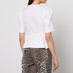 T-Shirts And Tops|Shirts And Blouses|Self-Portrait Ganni Washed Cotton-Blend Poplin Tie Strap Blouse - EU 34/UK 6