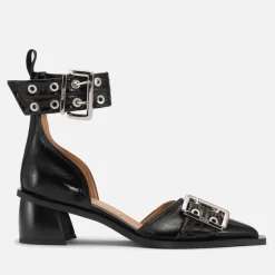 Heels|Tory Burch Ganni Women's Buckled Faux Leather Heeled Pumps - UK 4