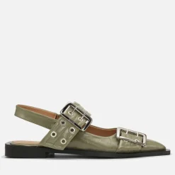 Flats|Ganni Women's Buckled Leather Flat Shoes - UK 3