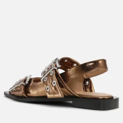 Flats|Ganni Women's Chunky Buckle Ballerina Faux Leather Flats - UK 4