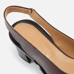 Heels|Ganni Women’s Chunky Buckle Faux Leather Slingback Heels - UK 3
