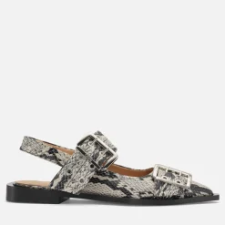 Flats|Ganni Women's Chunky Buckle Ballerina Faux Leather Flats - UK 4