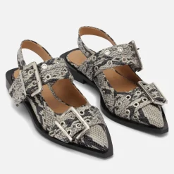 Flats|Ganni Women's Chunky Buckle Ballerina Faux Leather Flats - UK 4