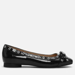 Flats|Ganni Women's Eyelets Bow Faux Leather Ballet Flats - UK 3