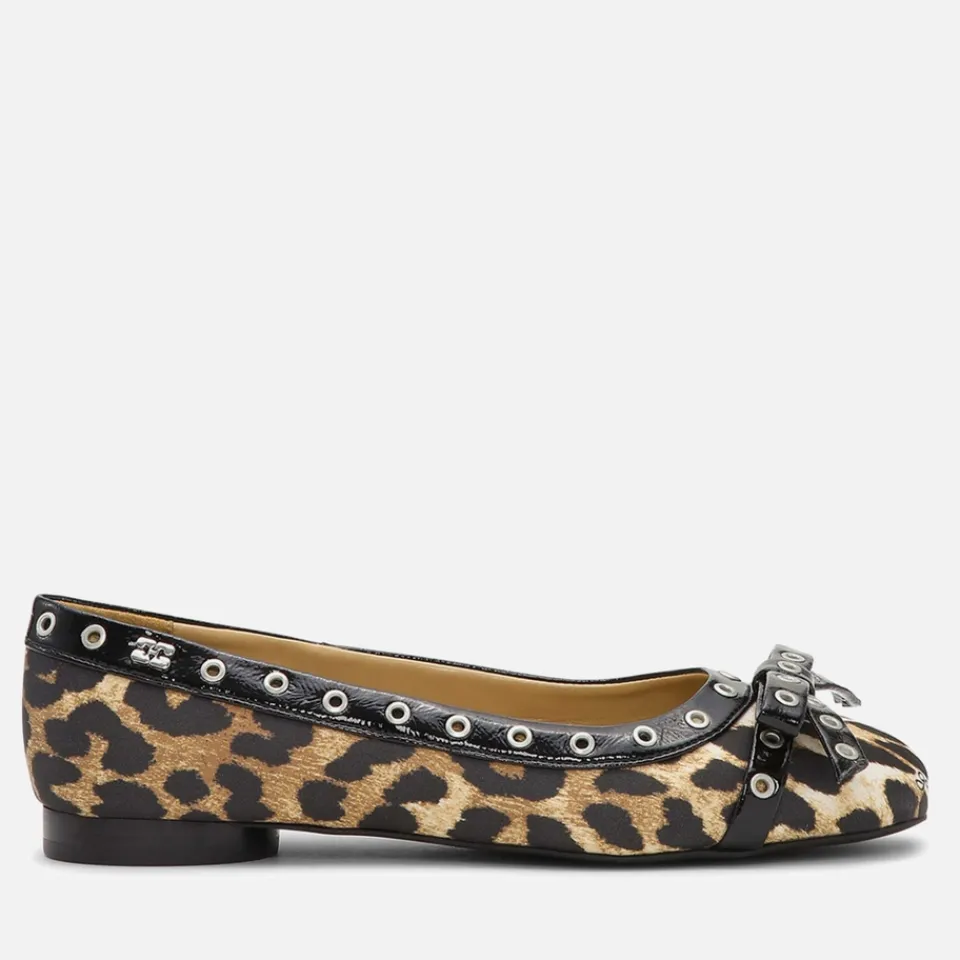 Flats|AMI Ganni Women's Eyelets Bow Faux Leather Ballet Flats - UK 3