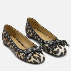 Flats|AMI Ganni Women's Eyelets Bow Faux Leather Ballet Flats - UK 3