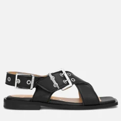 Sandals & Slides|Sandals|Ganni Women's Faux Leather Buckle Cross Strap Sandals - UK 6