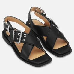 Sandals & Slides|Sandals|Ganni Women's Faux Leather Buckle Cross Strap Sandals - UK 6