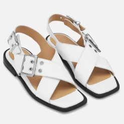 Sandals & Slides|Sandals|Tory Burch Ganni Women's Faux Leather Buckle Cross Strap Sandals - UK 3