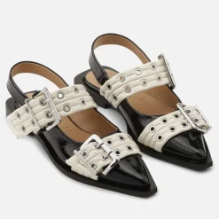 Flats|Ganni Women's Feminine Buckle Leather Flats - UK 3