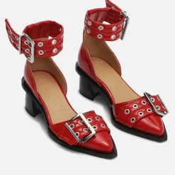 Heels|Ganni Women's Feminine Buckle Block Faux Leather Heels - UK 3